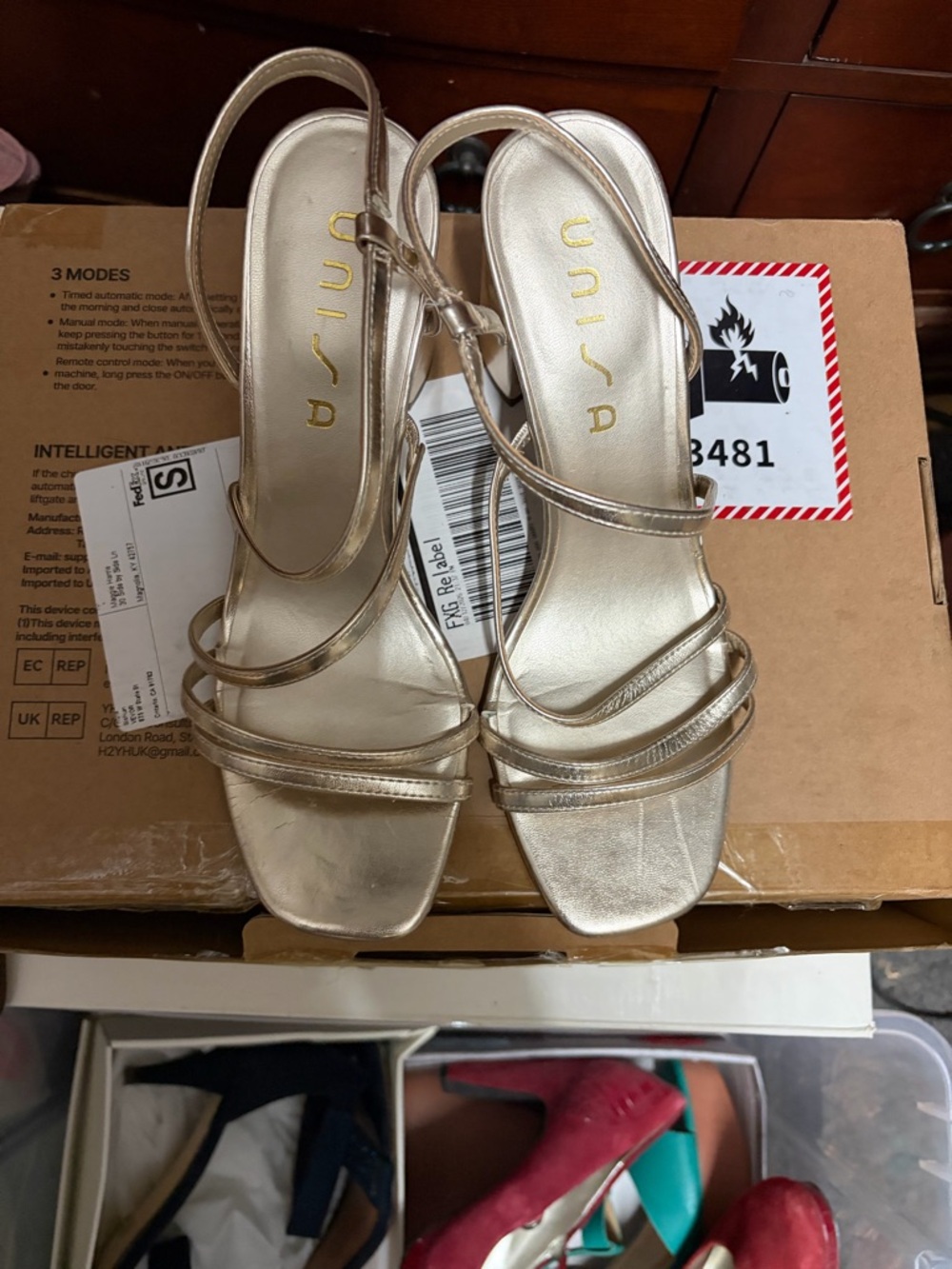 Unisa Metallic Gold Multi-Strap Slingback Heels